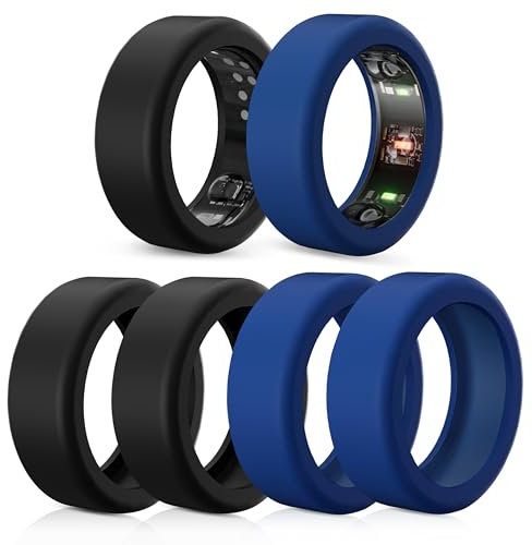 6 Stück Ring Protector kompatibel mit Oura Ring Gen 4/Oura Ring Gen 3/Samsung Galaxy Ring/RingConn2&1, Anti-Sturz Silikon Ringschutz Hülle Zubehör (Schwarz*3+Blau*3, S für 5-10)