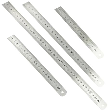 SRTSTR 4er Set Edelstahl Lineal Metall 15cm 20cm 30cm 40cm Metalllineal Stahlmaßstab Stahllineal mit Doppelseitenskala Kante Messwerkzeug Edelstahllineale für Lehre Büro Zeichnen Engineering