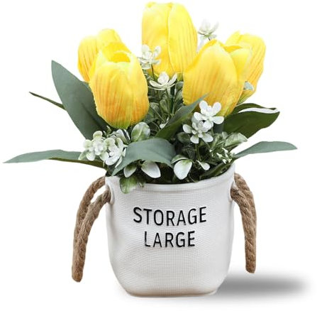 Morbuy Kunstpflanze im Topf Tulpen-Topfpflanze Realistische Künstliche Blumen Plastik Pflanzen Innen Deko Desktop Bonsai für Balkon, Wohnzimmer, Schlafzimmer, Zimmer Deko (Gelb)
