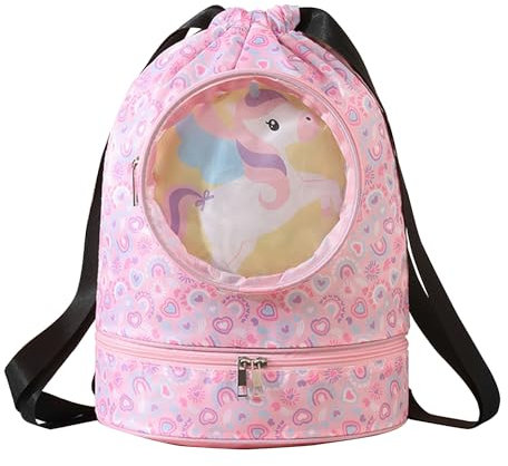 NLAND Sportivo Zaino con Coulisse Impermeabile Bambini Grande Borsa da Palestra Zaino da Nuoto Sacca Sportiva con Portascarpe per Ragazzi Ragazze (Rosa)