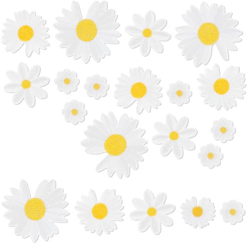 AOZUO 30 Stück 5 Größen Patches zum Aufbügeln, Gänseblümchen Bügelbilder für Textilien Aufnäher zum Aufbügel Aufbügeln Erwachsene Reparaturflicken zarte bestickte für Jacken Jeans Erwachsene Kinder