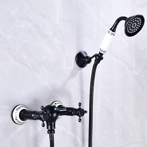 ZYCDP Mitigeur Baignoire Retro Robinet Baignoire avec Douchette Vintage Mitigeur Baignoire Double Poignée, Noir Antique