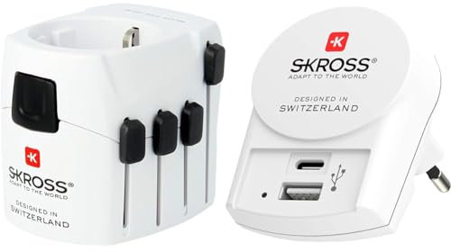 Skross 1.103145 Reiseadapter Pro & USB Ladegerät mit USB-C und USB-Anschluss