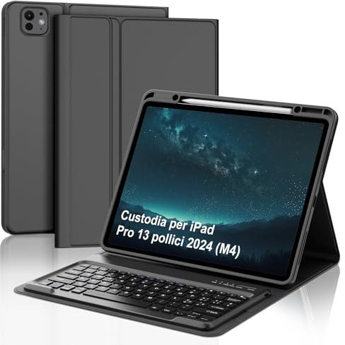 FOGARI Tastiera Magnetica per iPad Pro 13 2024 (M4), QWERTY Italiano Keyboard Bluetooth Staccabile, Custodia con iPad Pro 13 pollici M4 2024, Nero
