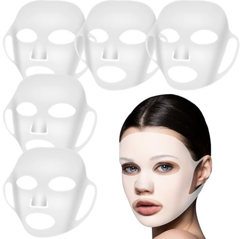 Ptwola 5 fogli di copertura per maschera facciale riutilizzabile in silicone, per vapore, idratante, 3D, per la cura della pelle (5 trasparenti)