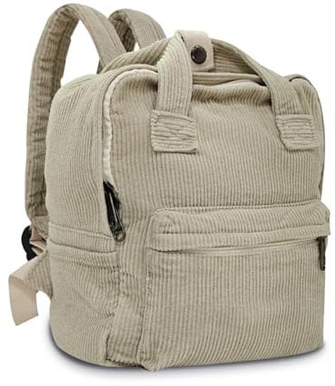 Boziee Klein Rucksack Damen Canvas/Cord Cityrucksack Rucksäcke Daypacks,Rucksackhandtaschen Kinderrucksäcke für Schule Travel Arbeit Damen Mädchen Teenager Unisex (Corduroy, BEIGE)