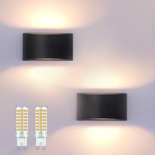 KICAAO 2 Stück Wandlampe mit Austauschbarer 7W G9 LED lampe Aussenbeleuchtung Warmweiß 3000K Wandleuchte Aluminium Wandleuchte Innen/Aussen