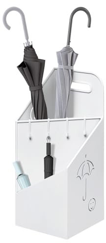 WOLTU Portaombrelli con 4 Ganci e 2 Aree Separate, in Metallo Antiruggine, con Design a Conca e Sorriso, per Corridoio, Ingresso, Bianco