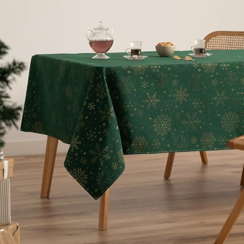 GAMUSI Tischdecke für Weihnachten, Jacquard, Goldgarn, Esstisch, rechteckig, Weihnachtsdekoration, 140 x 240 cm, Grün