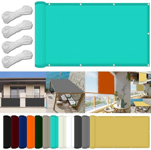 Toldo cuadrado impermeable para exteriores, 4 x 8 m, 98% de bloqueo UV, lona para piscina, terraza, invernadero, azul cielo, cuerda y kit de fijación incluido