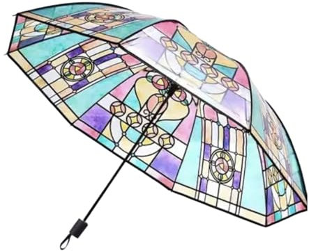 Stained Glass Umbrella | Parapluie Transparent En Verre Peint À La Main | Parapluie Automatique Vintage En Verre Teinté | Parasol Vintage Transparent | Stylish Folding Umbrella | Parapluie Élégant En