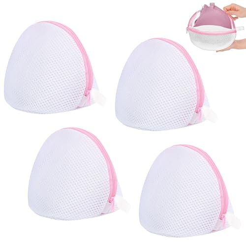 BH Wäschenetz 4 Stück mit Reißverschluss für Waschmaschine - Wiederverwendbare Waschbeutel für Unterwäsche und Socken (Rosa)