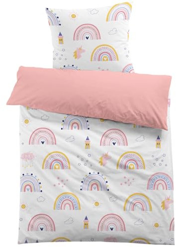 MUSOLEI Housse de Couette 140x200 Enfant Fille Arc en Ciel Parure de Lit 140x200 Enfant 1 Personne Rose Princesse 3D Imprimé en Microfibre avec Taie d'oreiller 65x65 Cadeau Fête Anniversaire