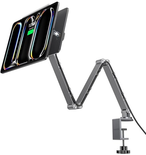 LULULOOK Magnetic Charging Stand Only for iPad Pro 11 inch M5(2025)/M4, Aluminum Alloy Arm Adjustable Tablet for Kitchen Office Desk Stand Mount Clamp for iPad Pro 11'' M5/M4