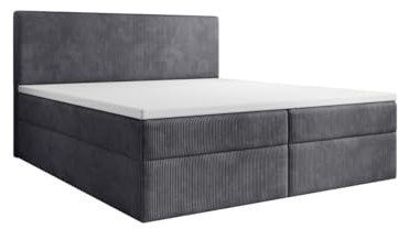 Luxusbetten24 Boxspringbett Soft in Cord 180x200 mit Stauraum | Bezug: Cord | Farbe: Grau | Härtegrad: H3 (70-100kg) - mittelfest