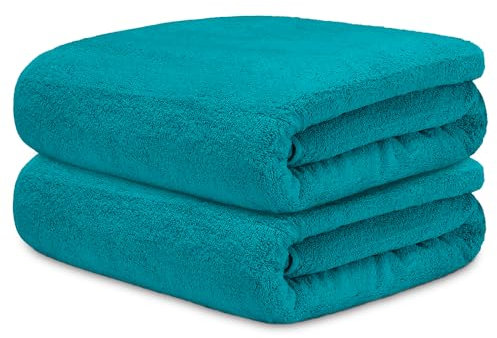 DECASATEXTIL Juego 2 Toallas Baño Grandes 70x140cm Algodón 450g/m² – Suaves y Absorbentes – Toallas de Ducha para Hogar, Gimnasio o Hotel (Oceano)