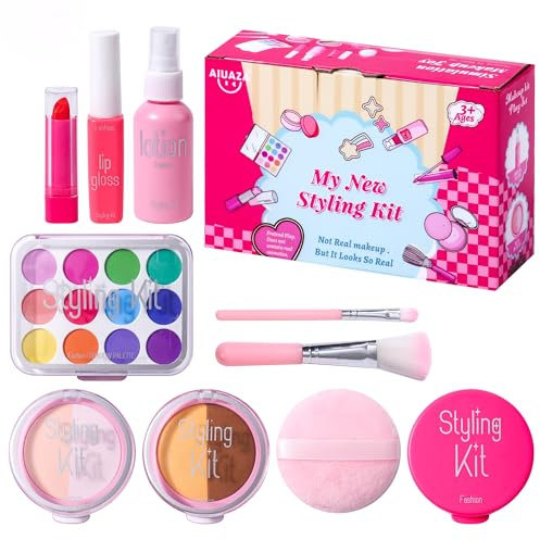 AIUAZA Kinder Home Make-up Spielzeug Set von 10, Flüssigkeitsfrei und Pulverfrei, Mädchen Dress-Up-Spielzeug, Kinder tun so vor, Spielzeug für Mädchen Prinzessin Geburtstagsgeschenk Alter 4 -12