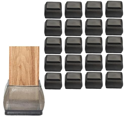 Lot de 20 protège-pieds de chaise rectangulaires noirs transparents avec fond en feutre - Protection des sols en bois dur et réduction du bruit - Convient pour chaises et autres (S)