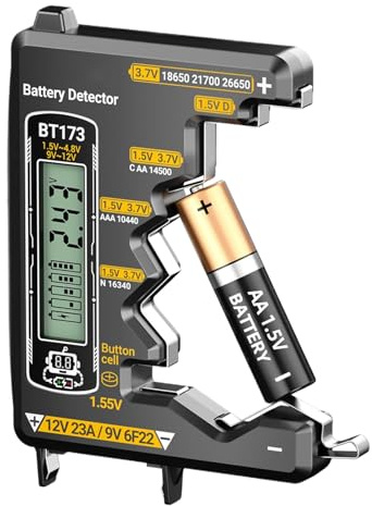 Duvcoywae Battery Tester,Voltage Capacity Detector Tool | Portable LCD Digital Detector for D/C/AA/AAA/N/9V/Button Cell/3.7V Battery Car Appliances Electrical Equipment Household Remote Controls