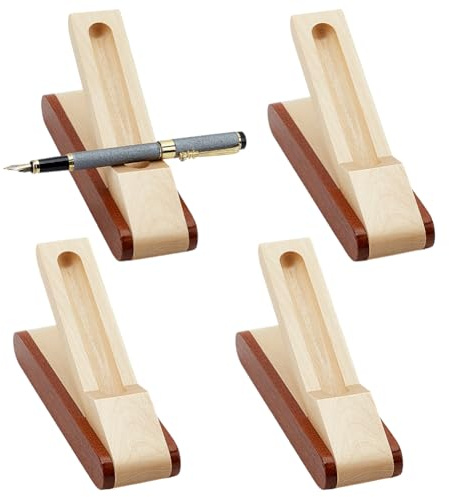 GOMAKERER 4 Pcs Wood Ballpoint Pens Display, 1.97 x 6.14 x 0.89 Inch Wooden Fountain Pen Collector Box Ballpoint Storage Display Holder for Office Desktop Business Gifts