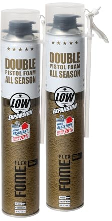Mousse polyuréthane de montage FOME FLEX Double – pistolable, double adaptateur, faible expansion, isolation thermique et acoustique, haute adhérence, remplissage et étanchéité, 2 x 750 ml