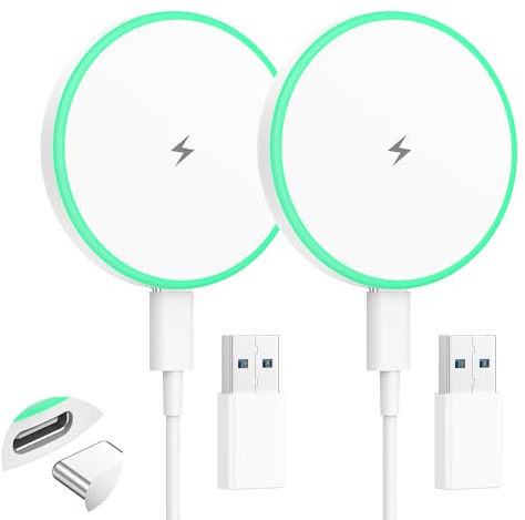 Magnetic Wireless Charger iPhone 2Pack 15W Mag-Safe Charger with 4FT Cable | Magnetic Fast Charging Pad for iphone 17-12 & AirPods, Detachable USB C Cable & Dual Port, Multi-Protect, Sleep-friendly LED