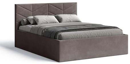 Meblofun Polsterbett Losange mit Kopfteil, 180x200 cm, Doppelbett mit Bettkasten und Lattenrost aus Holz, Velourstoff, Farbe: Braun