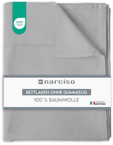 Narciso - Bettlaken Ohne Gummizug 150x290cm, Laken ohne Gummizug Made in Italy, Hypoallergen und Atmungsaktiv, Kann mit Unseren Baumwollkissenbezügen und Spannbettlaken Kombiniert Werden