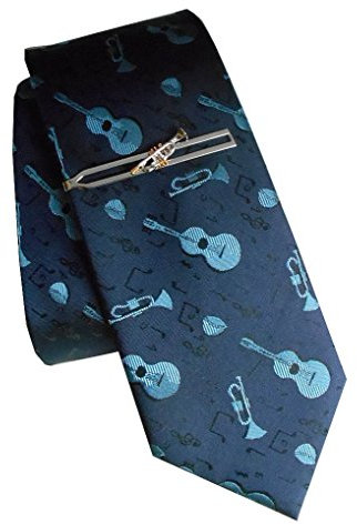 Magdalena r. Trompete Krawattennadel Seidenkrawatte Set Klammer Bicolor Krawatte blau + Geschenkhülle + Box
