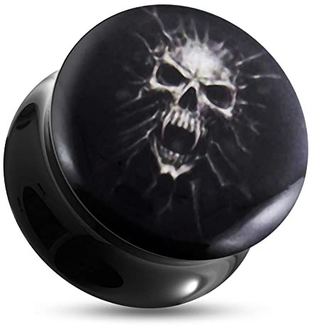 Monster Piercing 11/16''-18MM Mumie Totenkopf Logo Schwarz Acryl Doppel Ausgestellte Messgerät Ohr-Stecker