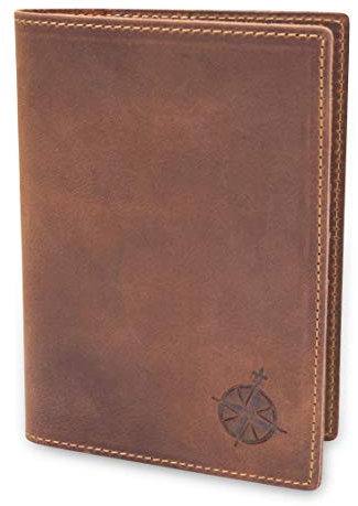 WANDERINGS Reisebrieftasche Aus Leder Mit Reisepasshülle – 10 x 14 cm – Echtlederhülle Mit RFID-Blockierung Für Damen Und Herren – Reisepasshülle, Klappbrieftasche Aus Leder Für Reisepässe