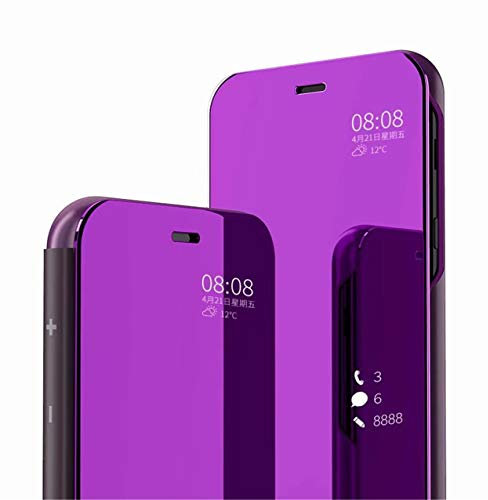 MLOTECH Smart Handyhülle für Huawei Mate 20 Hülle und Gehärtetes Glas schutzfolie Flip Transluzent View Miroir Spiegel Standfunktion Cover -Lila