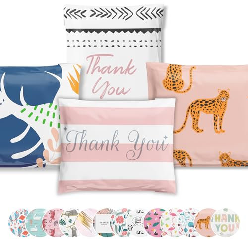 Poly-Versandtaschen, 10 x 13 cm, 100 Stück, wiederverwendbar, Versandtaschen, Kleidung, klein, Geschäft, Plastikverpackung, selbstklebend, niedlich, rosa, Dankeschön, Musterpackung