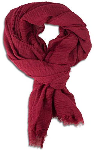 fashionchimp BASIC-Schal für Damen mit weichem Fransensaum, Tuch in leichter Qualität mit Baumwolle, einfarbig (Weinrot)