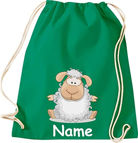 Shirtinstyle Turnbeutel Tiere Schaf Schäfchen mit Wunschnamen, Beutel Tasche, Farbe Kellygreen