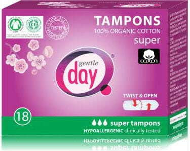Gentle Day® Super Tampons aus 100% organischer Baumwolle 1 Packung mit 18 Tampons