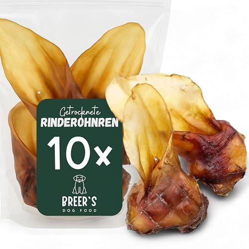 BREERs Getrocknete Rinderohren mit Muschel für Hunde 10 Stück aus eigener Deutscher Herstellung, Kauartikel für Groß & Klein
