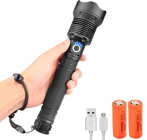 WINDFIRE Linterna LED Recargable Super Brillante XHP70 Linterna LED Táctica Militar Foco Ajustable 5 Modos Antorcha de Mano Impermeable para Camping Emergencia Senderismo