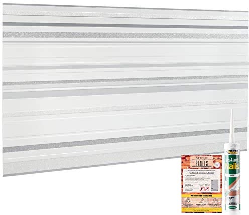 NOVECRAFTO Splashback Design Wall Cladding Panels with Sparkling Glitter Elements - White Grey Tiles 3D Effect - 8 Sheets - 3.67 sqm - 39.56 sqft - PVC Plastic Kitchen Splashback Effect