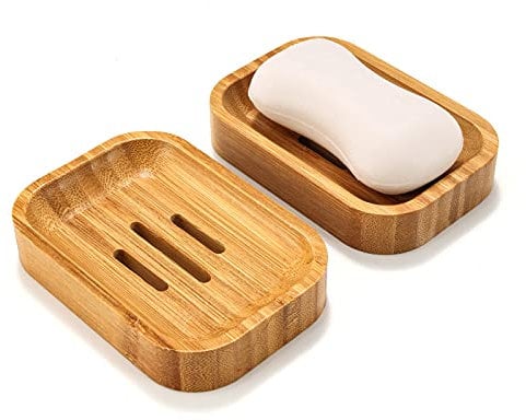 GUANJUNE 2er Pack Naturholz Bambus Seifenschalenhalter für Badezimmer Küchenschwämme Zubehör Lagerung