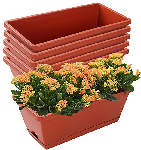 CHUKEMAOYI Lot de 7 Pots de Fleurs rectangulaires en Plastique avec soucoupes pour intérieur et extérieur, Jardin, terrasse, décoration d'intérieur - 43,2 cm