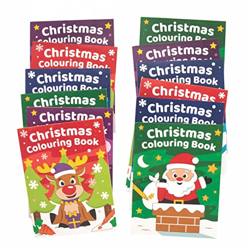 Baker Ross FC173 Weihnachten Mini Malbücher für Kinder - 12er Pack, Malbuch für Kinder, für Partytüten oder kleine Kindergeschenke, Adventskalendergschenke, Kleines Nikolaus Geschenk