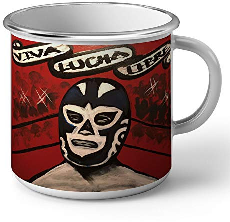 Fabulous Emaillierter Metallbecher 284ml Graffiti Wrestling Mexiko Viva Lucha Libre