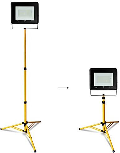 Lospitch 50W LED Strahler Baustellenleuchte mit 1,6m Teleskopstativ, IP66 Wasserdicht Warmweiß 3000K Scheinwerfer 4250LM Baustrahler, Stativ mit Höhenverstellbar 80-180cm