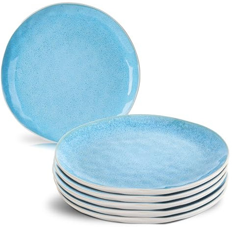 MIAMIO – 6 x 28 cm Teller/Speiseteller Set aus Steingut Keramik Geschirr Set Handmade - Lumera Kollektion (Blau)