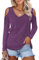 Beluring Women Cold Shoulder Tunic Tops V Neck Long Sleeve T-Shirts Tunic Purple Size 8 10