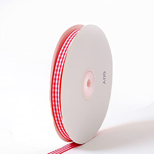GANGYUAN 45M Kariert Geschenkband 10mm breit Gingham Band für Geschenk Verpacken, Partydeko, Hochzeit Weihnachten Dekoration (Rot)