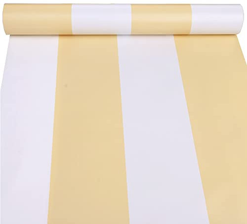 Self Adhesive Vinyl Yellow and White Wide Stripe Peel and Stick Wallpaper Shelf Liner for Walls Nursery Girls Bedroom Cabinets Dresser Drawer Furniture Decal Removable Waterproof 17.7x117 Inches