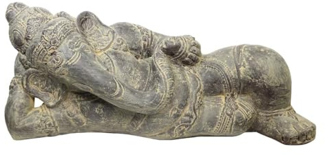 Oriental Galerie Ganesha liegend Hinduismus Buddhismus Gott Götterbote Ganapati Geschenk Garten Terasse Stein Frostfest für innen oder außen Grau 50 cm