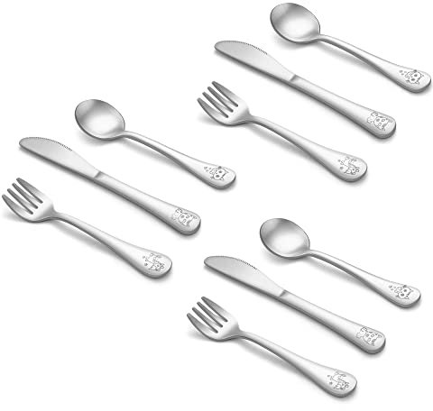 Joyfair Kinderbesteck, 9-teilig Edelstahl Kinder Besteck Set für Kleinkind ab 2 Jahre, Kleine Löffel Messer Gabel Set mit Niedliches Muster, Kinderbesteck für Home/Schule, Spülmaschinenfest